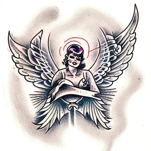 Premium Vector  Tattoo and t shirt design black and white hand drawn traditional  angel women engraving ornament