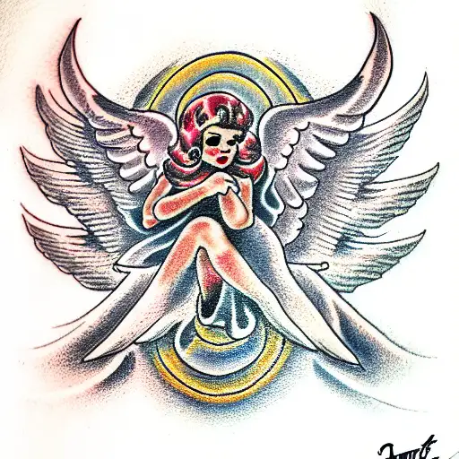 Devil and Angel Flash Cherub Angel Tattoo Flash Print Tattoo  Etsy