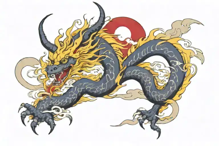 arm band with left to right elements: blue wind yellow forest,red fire,white mountain,purple moon, yellow thunderstrike tattoo design idea