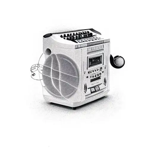 old school boombox with sound bubbles to draw in tattoo design idea