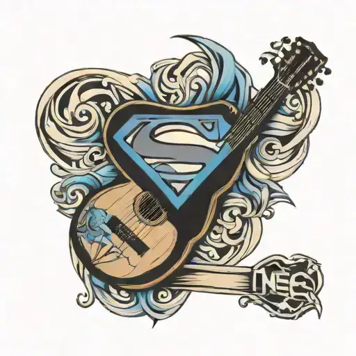 Superman logo with an acoustic guitar tattoo design idea