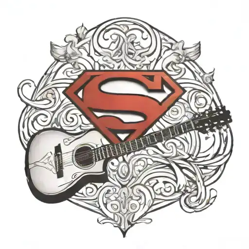 Superman logo with an acoustic guitar tattoo design idea