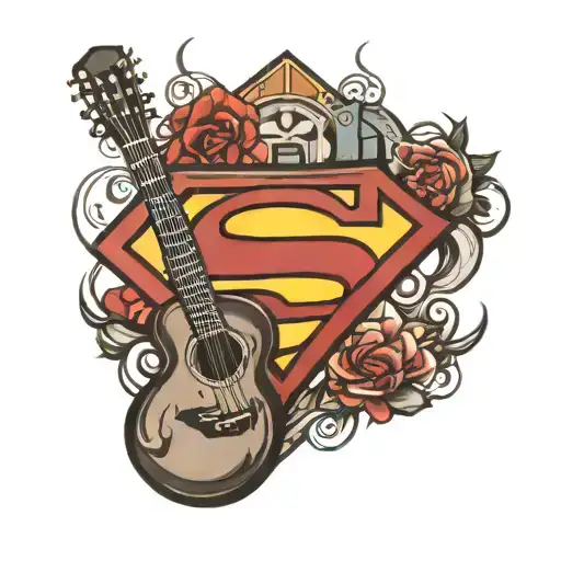 Superman logo with an acoustic guitar tattoo design idea