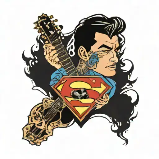 Superman logo with an acoustic guitar tattoo design idea