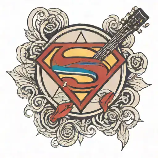Superman logo with an acoustic guitar tattoo design idea
