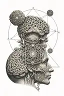 micro realism small pineal gland above a real brain and with sacred geometry pattern in the background  tattoo design idea