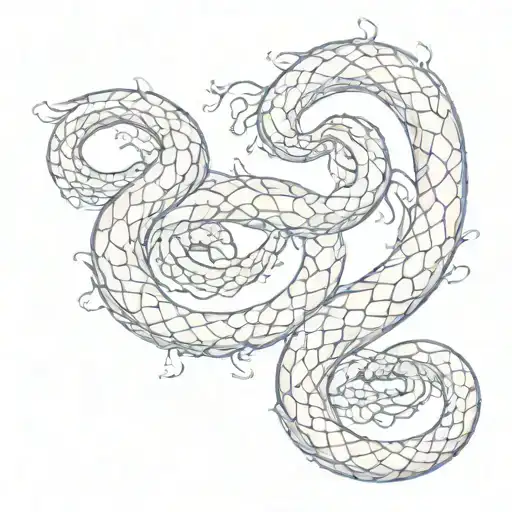 2 pale lavendar crescent moons laying sideways with 2 snakes with even shimmering scales twined around them tattoo design idea