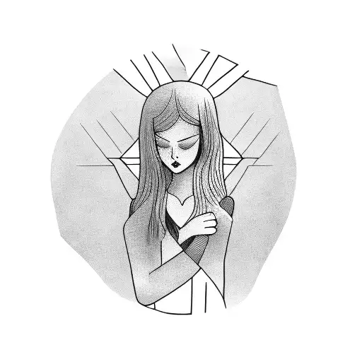 girl with a broken heart in her hands tattoo design idea