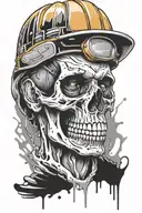 construction worker holding paint dripping skull tattoo design idea