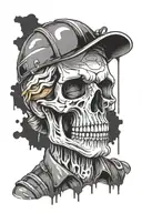 construction worker holding paint dripping skull tattoo design idea
