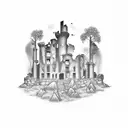 Irish castle in ruins on a green hillside tattoo design idea