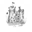 Irish castle in ruins on a green hillside tattoo design idea
