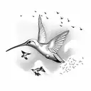 A border collie playfully chasing a flock of hummingbirds tattoo design idea