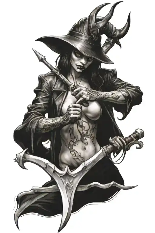 female devil holding a scythe tattoo design idea
