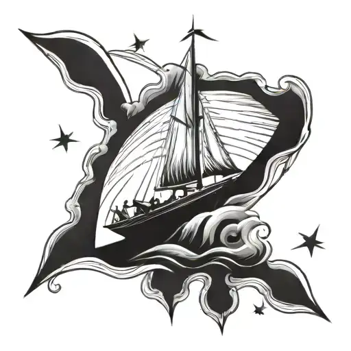 girl on a sailboat lost at sea, North Star  tattoo design idea