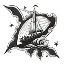 girl on a sailboat lost at sea, North Star  tattoo design idea