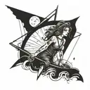 girl on a sailboat lost at sea, North Star  tattoo design idea