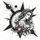 girl on a sailboat lost at sea, North Star  tattoo design idea