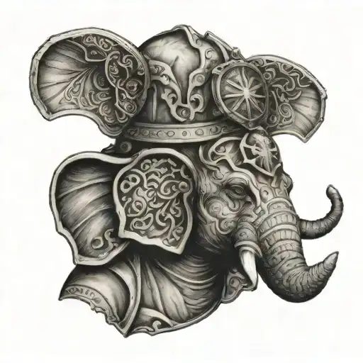 A firefighter helmet adorned with intricate elephant patterns, symbolizing the client's dedication to both firefighting and his favorite animal tattoo design idea
