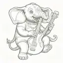 An elephant playing a bass guitar, with the trunk forming the guitar neck, combining the client's love for elephants and bass guitar-metal music tattoo design idea
