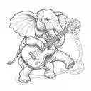 An elephant playing a bass guitar, with the trunk forming the guitar neck, combining the client's love for elephants and bass guitar-metal music tattoo design idea