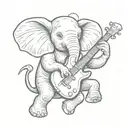 An elephant playing a bass guitar, with the trunk forming the guitar neck, combining the client's love for elephants and bass guitar-metal music tattoo design idea