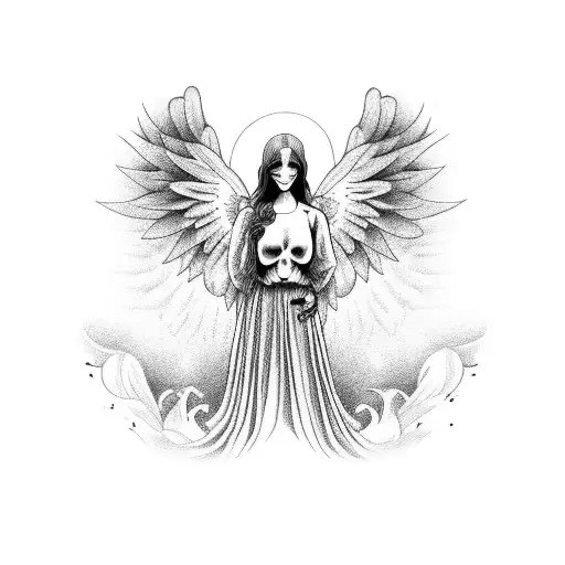 angel with no face and no shirt tattoo design idea