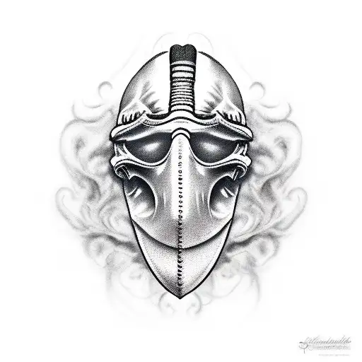 Smoke transforming into a plague doctor's mask tattoo design idea
