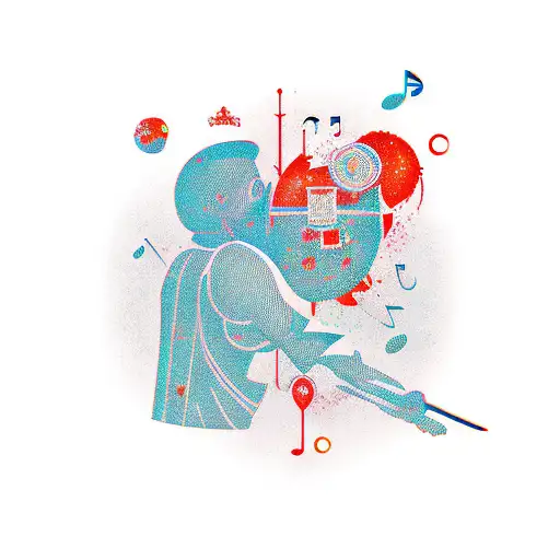 sleeve, right arm, inner forearm, speaker beelding musical blood notes, sword in speaker tattoo design idea