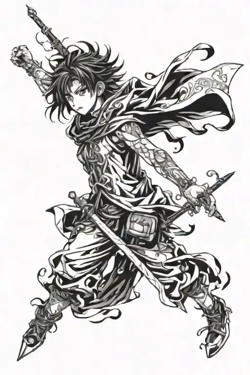 An anime character with magical powers holding a wand tattoo design idea