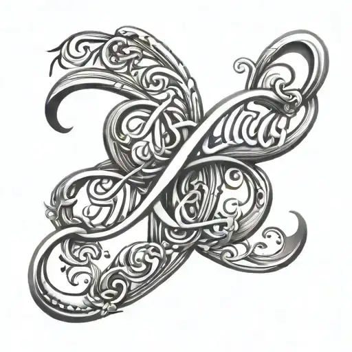 infinity sign  with the name Ava and Ella as elegant script tattoo design idea