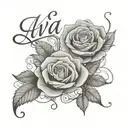 roses with the name Ava and Ella as elegant script tattoo design idea