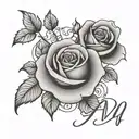 roses with the name Ava and Ella as elegant script tattoo design idea