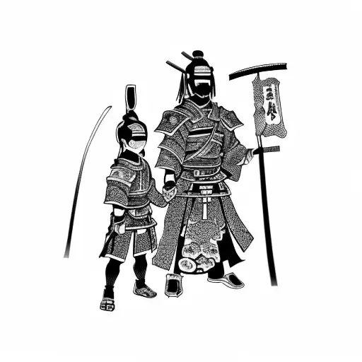 Samurai holding hands with a Little Child tattoo design idea