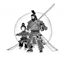 Samurai holding hands with a Little Child tattoo design idea