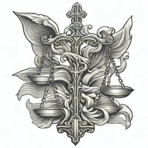 cross and scales of justice  tattoo design idea