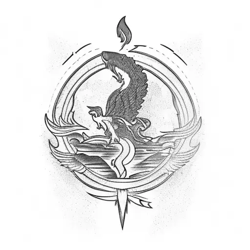 A seaman sailing on the back of a phoenix tattoo design idea
