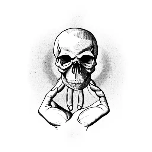 A skull hand holding a palm tree with intricate details tattoo design idea