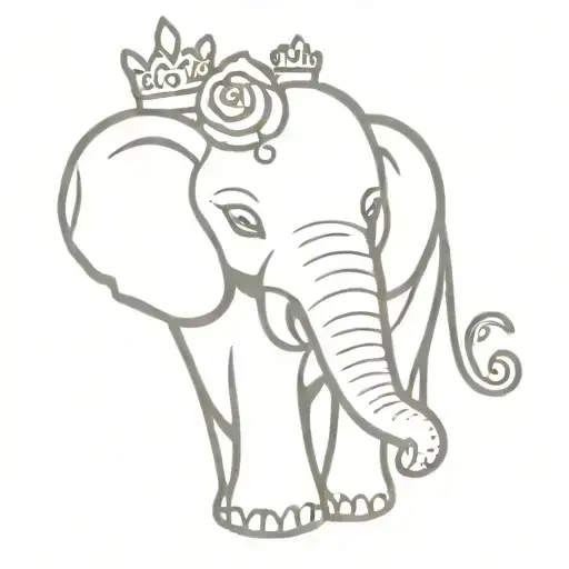 Elephant wearing a crown and holding a heart symbolizing the strength and power of love within a family tattoo design idea