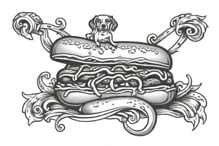 hot dog life stomach rocker tattoo design idea