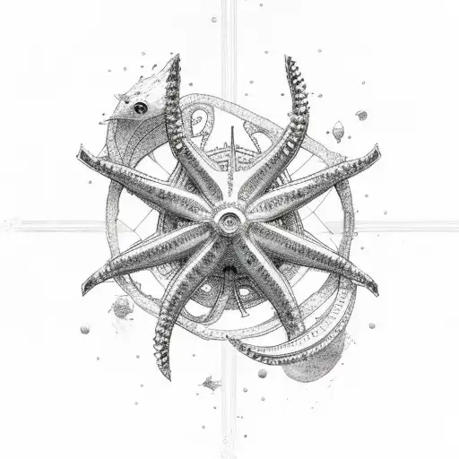 windrose ship sea stars tattoo design idea