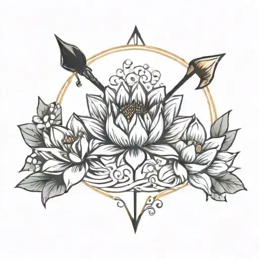 arrow bow flower lotus moon sun tattoo design idea