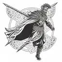 warrior wielding tattoo design idea