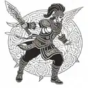 warrior wielding tattoo design idea