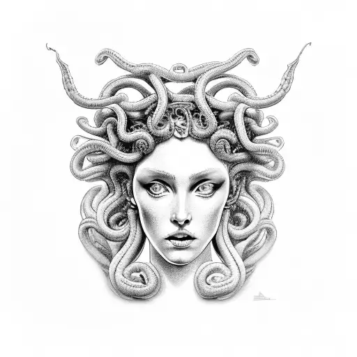 medusa greek compact intense tattoo design idea