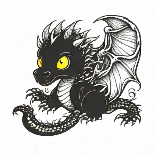 simple baby dragon with yellow eyes with legs and tail tattoo design idea