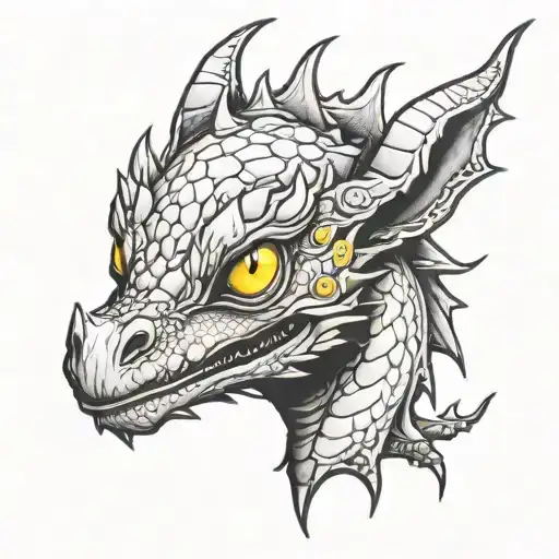 simple baby dragon black tattoo with yellow eye tattoo design idea