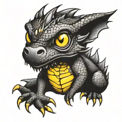 baby dragon black tattoo with yellow eye tattoo design idea