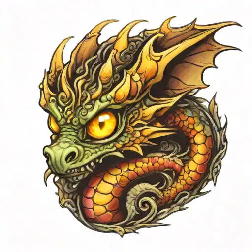 baby dragon with yellow eye tattoo design idea