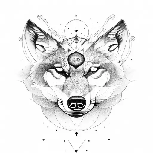 wolf, roses, butterflies and moon tattoo design idea
